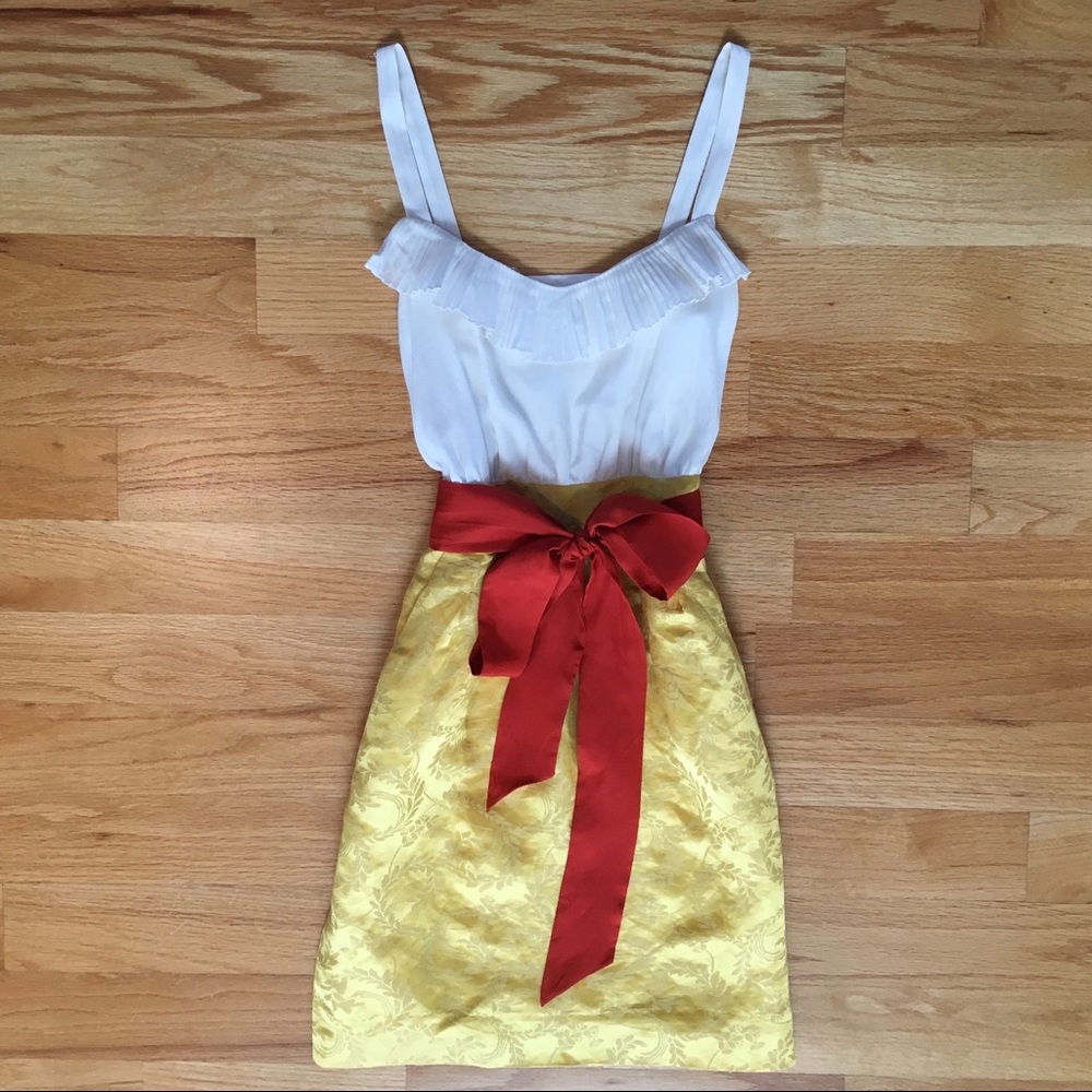 Anthropologie White and Gold Dress